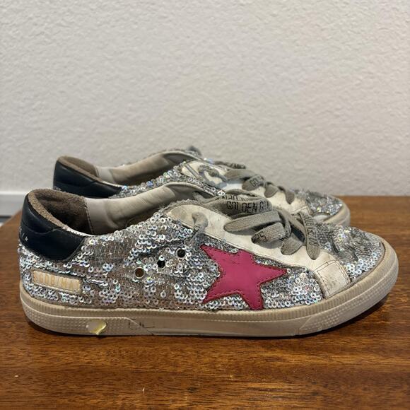 Golden Goose Shoes US 5 Size 35 Low Top Distressed Sequin Pink Star May Italy - Picture 3 of 15